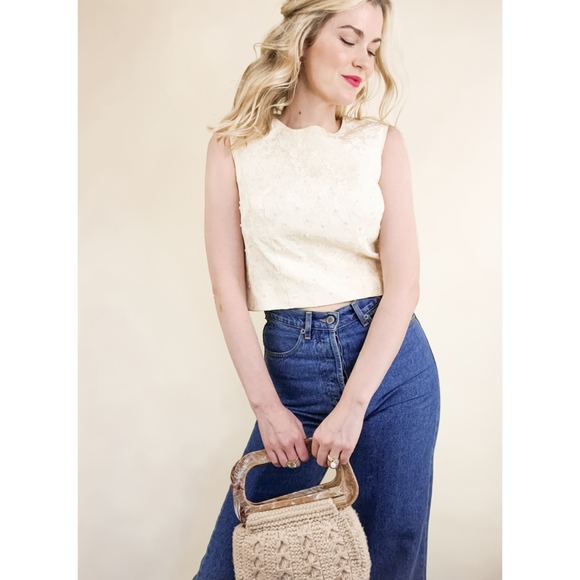 Handmade Vintage Ivory Posie & Pearl Crop Blouse - Picture 13 of 16